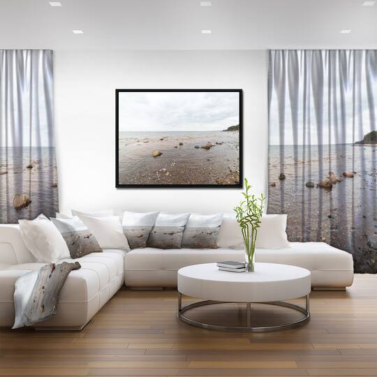 Designart - Rocky Autumn Beach - Seashore Photography Canvas Print in Black Frame